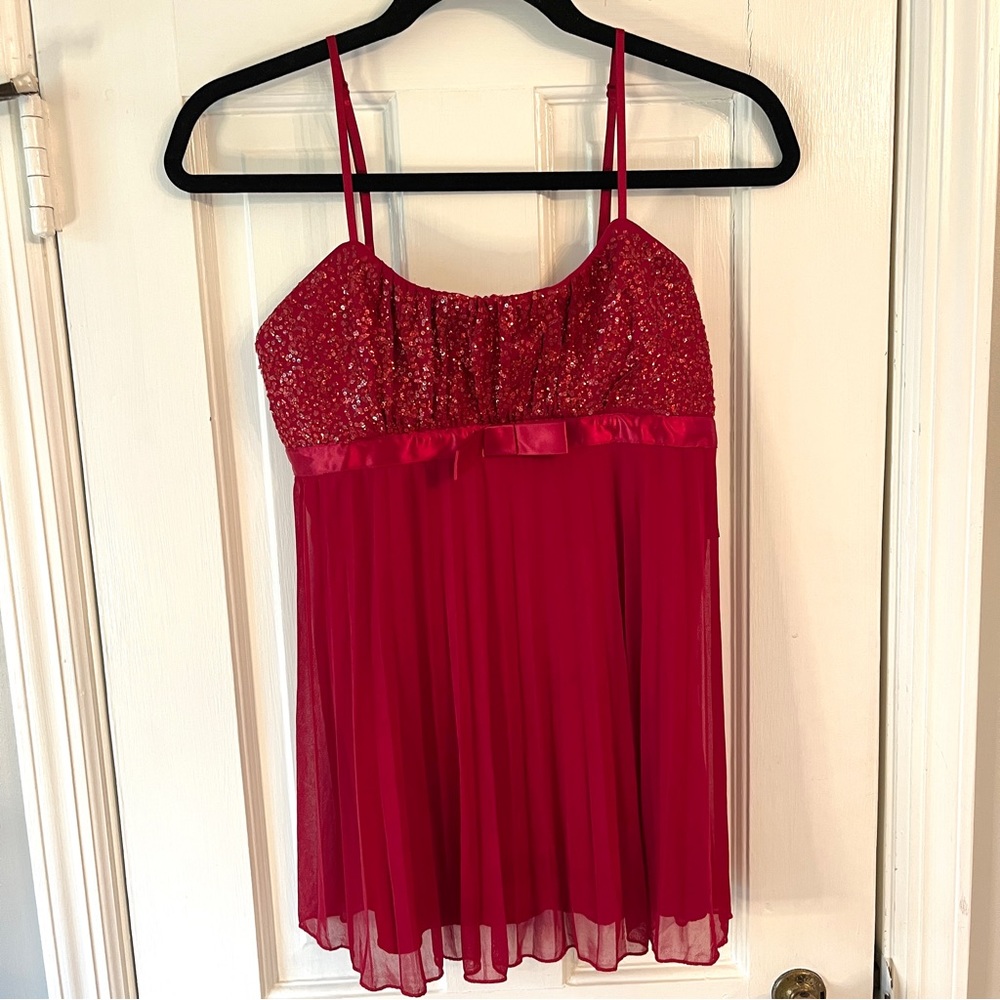 Vintage 90s sparkly sequins red babydoll cami blouse NWT size M